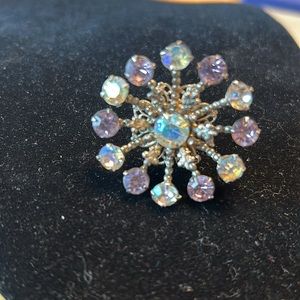 Vintage Snow Flake Burst With Aurora Borealis Rhinestones
